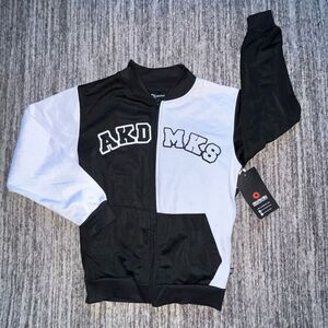 Akademiks Youth Boys Size Mediium Zip Up‎ Jacket Black White Color Block NWT